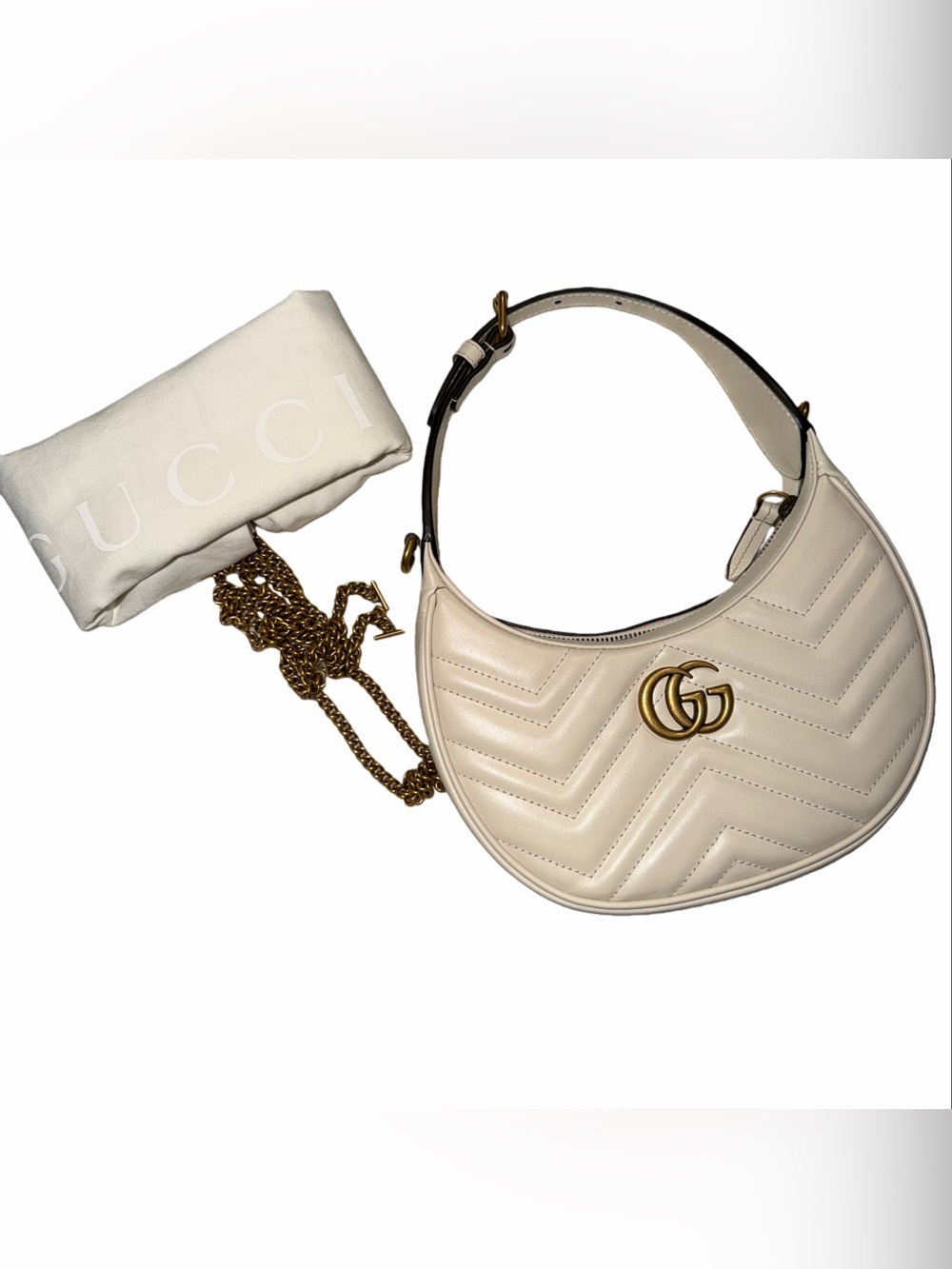 GG Marmont Half Moon Hobo in Mystic White NWT